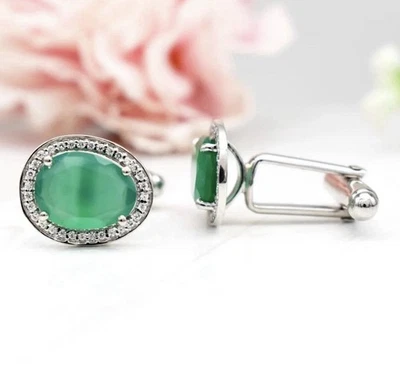 Gemelos halo de jade natural regalo novios. Gemelos de plata de ley 925 de regalo Foto 1 de 4