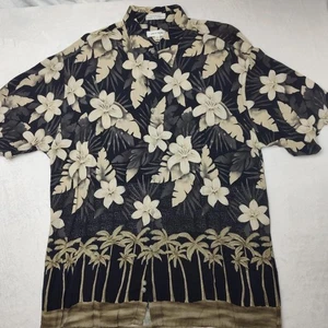 Vintage Pierre Cardin Shirt Mens Large Black Floral Palm Rayon Hawaiian 90s Work - Picture 1 of 7