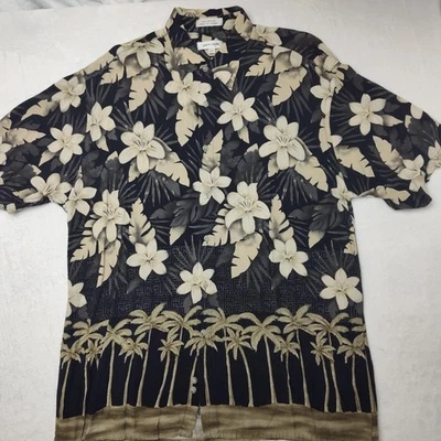 Vintage Pierre Cardin Shirt Mens Large Black Floral Palm Rayon Hawaiian 90s Work - Image 1 of 4