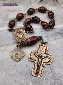 Heiliges Kostbares Blut Jesu Roter Tigerauge Jaspis Vintage Bronze Rosenkranz - Bild 1 von 3