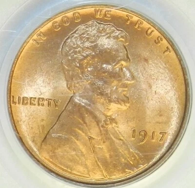 1917 P Lincoln Cent MS65 RD PCGS BU Unc Red  Wheat Penny [695] - Image 1 of 4