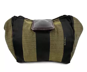 FENDI Cosmetic Pouch Nylon Pequin Stripe Khaki Black Mini Purse Authentic - Picture 1 of 19