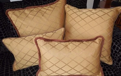 ❇️ New Gold Diamond RIBBED SILK Cushion Covers FRINGE / ROPE XL Square or Oblong - image 1 of 4