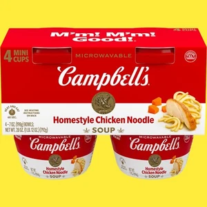 (4 Pack) Campbell's Homestyle Chicken Noodle Soup, 7 oz Microwavable Bowl - Picture 1 of 1