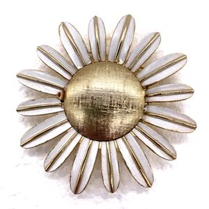 Vintage Avon Gänseblümchen Brosche Anstecknadel Parfüm Medaillon goldfarben & weiße Emaille - Bild 1 von 10