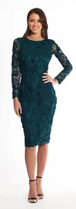 XSCAPE Soutache Lace Long-Sleeve Sheath Midi Dress NWT size 10 Green - Picture 1 of 6