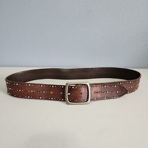 Vintage Y2K American Eagle Brown Silver Studded Thick Leather Belt Womens Medium