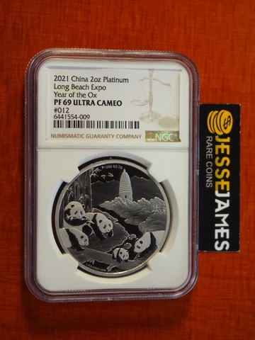 2022 CHINA 2 OZ PROOF PLATINUM PANDA NGC PF69 LONG BEACH # 12 OF 38 .999 62.2G Cover
