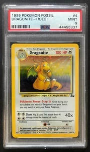 Pokemon Fossil Dragonite Holo 1999 PSA 9 como nuevo 4/62 rara tarjeta vintage no 4 - Imagen 1 de 3