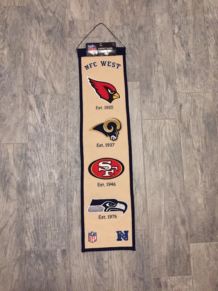 NFL NFC West Heritage Banner Cardinals Rams 49ers Seahawks Wool 8 X 32