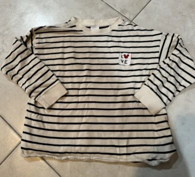 Camisa Zara Niños X Disney Manga Larga Rayas Blancas y Negras Logo Mickey Talla 7 Foto 1 de 3