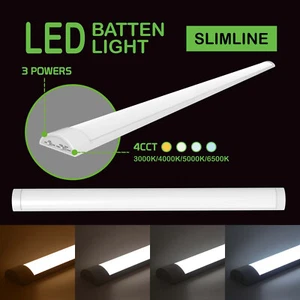 LED Slimline Batten Light Office Garage Ceiling Lamp 4FT 5FT 4CCT 3000K-6500K - Picture 1 of 11