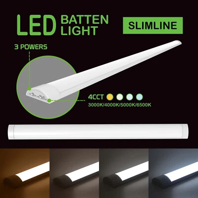 LED Slimline Batten Light Office Garage Ceiling Lamp 4FT 5FT 4CCT 3000K-6500K - Image 1 of 4