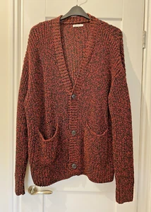 ZARA Red & Black Chunky Knit Longline Cardigan Casual Top Jacket Pockets LARGE - Picture 1 of 9