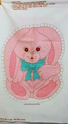 Panel de tela de costura artesanal hágalo usted mismo * Almohada de conejito rosa de 14" de alto * Muñeca de peluche Foto 1 de 2