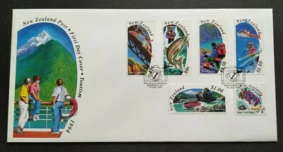 1994 New Zealand Tourism Skiing Water Rafting Fishing Bungy Jumping 6v Stamp FDC - Image 1 of 3