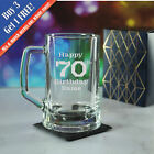 Personalised Engraved Tankard Beer Mug Stein Happy 70th Birthday Pixel Design