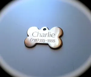 PET TAGS BONE (2.5cm) ID STAINLESS STEEL 2 SIDE DIAMOND ENGRAVE DOG CAT NAME TAG - Picture 1 of 1