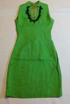 VTG MAM'SELLE BY BETTY CAROL 1950's DRESS SHEATH BRIGHT GREEN LINEN WOMENS XS - Image 1 of 4