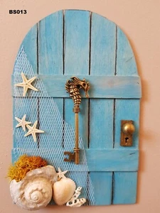 Handmade Wooden Beach Seaside Style Seahorse Key Starfish Seashells Fairy Door - Picture 1 of 6