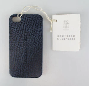 New BRUNELLO CUCINELLI Navy Blue Pebbled Leather Iphone Case $380 - Picture 1 of 3