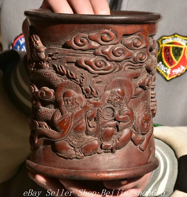 Pincel chinês antigo Huanghuali madeira dinastia dragão tigre “降龙伏虎” 6,8" - Imagem 1 de 4