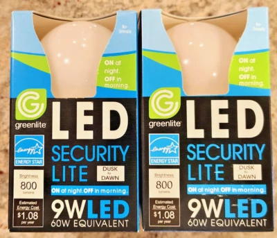 2 Pack Dusk To Dawn LED  9W = 60watt Security Light Bulb Bright White 3000k A19 - Image 1 of 3