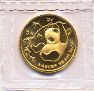 Moneda de oro Panda 1985 de 5 yuanes de 1/20 oz en lámina, P0494 - Imagen 1 de 2