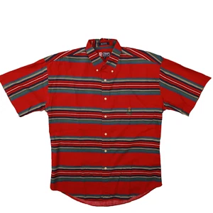 Chap Ralph Lauren Vintage Red Stripe Short Sleeve Button Up Shirt size Medium - Picture 1 of 7