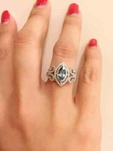 3.50Ct Marquise Cut Lab Created Aquamarine Engagement Ring 14k White Gold Plated - Picture 1 of 4