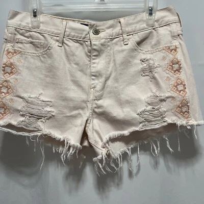 Hollister Talla 9 Juniors Rosa Alto Corto-Corto Bordado Festival Pantalones Cortos Foto 1 de 4