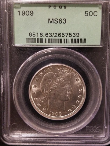 1909 Barber Half Dollar * PCGS MS63 * OGH * Lustrous * Light Gold Toning Cover