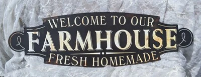 Letrero de bienvenida ~ Decoración primitiva del hogar de campo ~ Metal oxidado negro para nuestra granja Foto 1 de 4