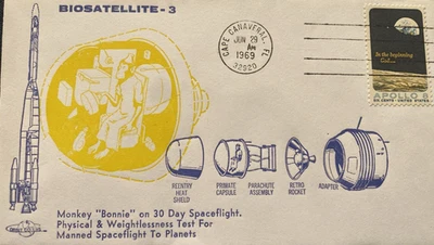 MONKEY "BONNIE"  BIOSATELLITE 3 LAUNCH CAPE CANAVERAL JUNE 29,1969 ORBIT COVERS - Image 1 of 4