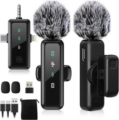 3 in 1 Wireless Lavalier Microphones for iPhone Android Camera 2 Pack - Image 1 of 4