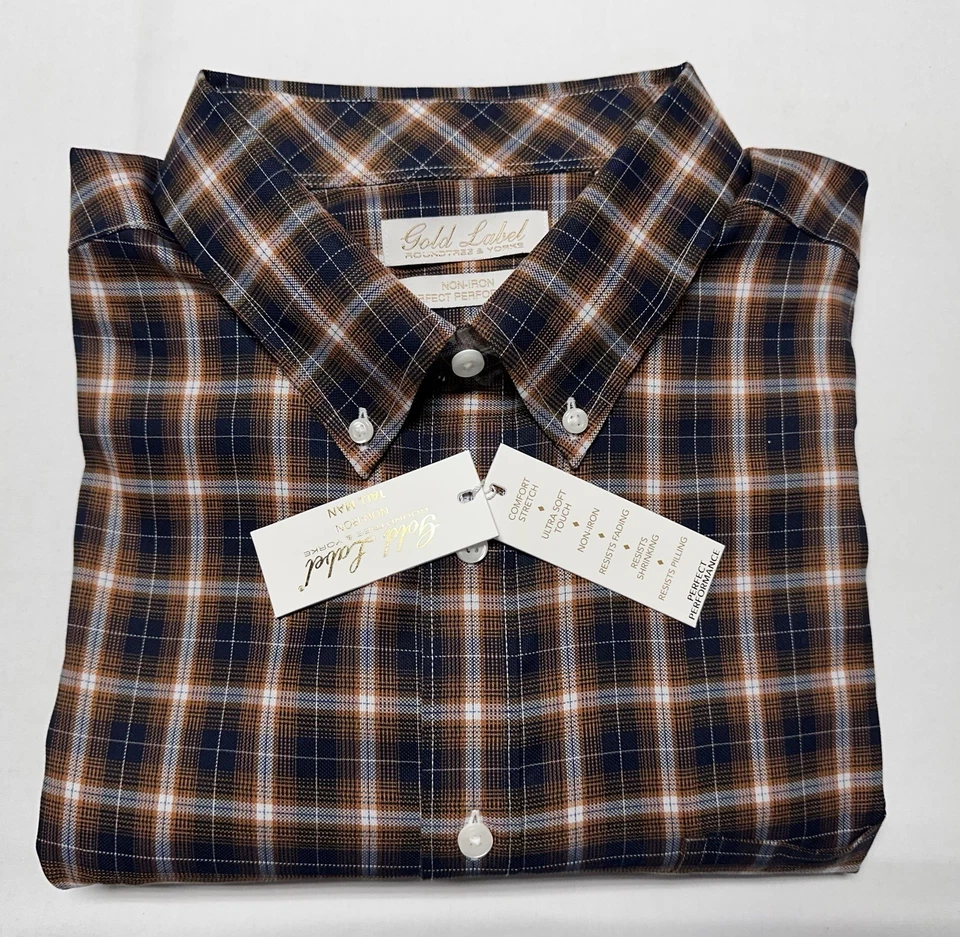 Camisa Roundtree Yorke Etiqueta Dorada Hombres 3XB Abotonada Sin Hierro Algodón Marrón $89 Foto 1 de 4