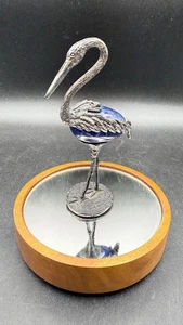 Statua scultura uccellino gru uovo pietra metallo e ametista vintage statuina 4,75" - Foto 1 di 8