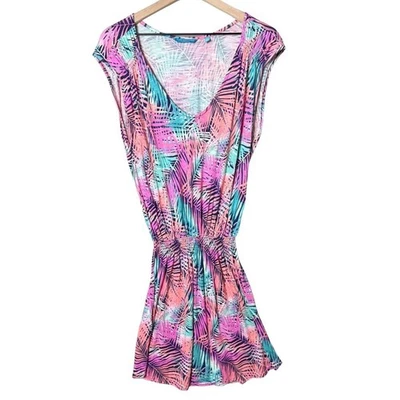 Tori Richard Colorful Tropical Palm Leaf Print Swim Coverup Mini Dress Womens M - Image 1 of 4