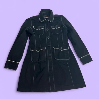 Gabardina de tul negra con botones de la década de 2000 talla mediana chaqueta larga para mujer Foto 1 de 4