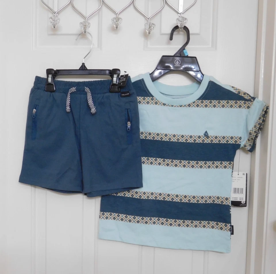 NWT 2pc Volcom Striped Argyle Mix Print Shirt & Shorts Set sz 5 or 6 - Image 1 of 1