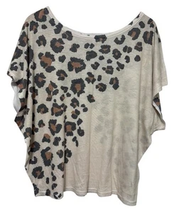 Forever 21 Leopard Print Contrast Boxy Oversized Top Women's Large Round Neck - Picture 1 of 7