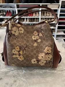 Coach Edie 42 Signature Canvas Prairie Floral /Rust Leather Shoulder Bag - Picture 1 of 8