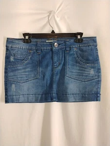 Lei L.E.I. Ashley Trouble Denim Jean Mini Skirt Junior Size 13 Distressed - Picture 1 of 6