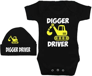 Digger Driver Baby Grow Body Weste Strampler & Beanie Mütze Kappe 0-12mths Builder - Bild 1 von 6