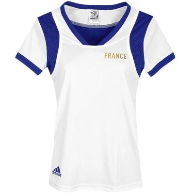 Adidas France Donna Sport T-Shirt Laufshirt Top Fitness Running Bianco/Blu - Immagine 1 di 4