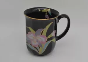 Tazza da tè Otagiri Japan orchidea nera nera con bordo oro motivo floreale 4 in - Foto 1 di 6