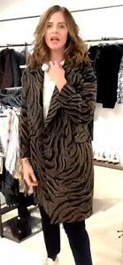 Zara Trinny Animal Print Wool Blend Coat Brown Gold Oversized size S NEW - Picture 1 of 17