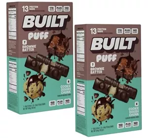 2 Packs BUILT PUFF Protein Bars Cookie Dough Chunk and Brownie Batter, 13 Bars - Picture 1 of 4