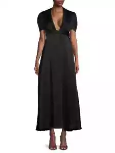 VALENTINO Plunging Puff Sleeve Silk Blend Maxi Dress Black Size 40 IT US Size 4 - Picture 1 of 9