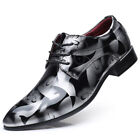 Men Fashion Patent Leather Lace Up Oxford Pointed Toe Dress Business Shoes